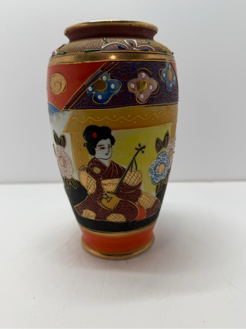 Vintage Mid-Century Japanese Satsuma Style Moriage Vase
